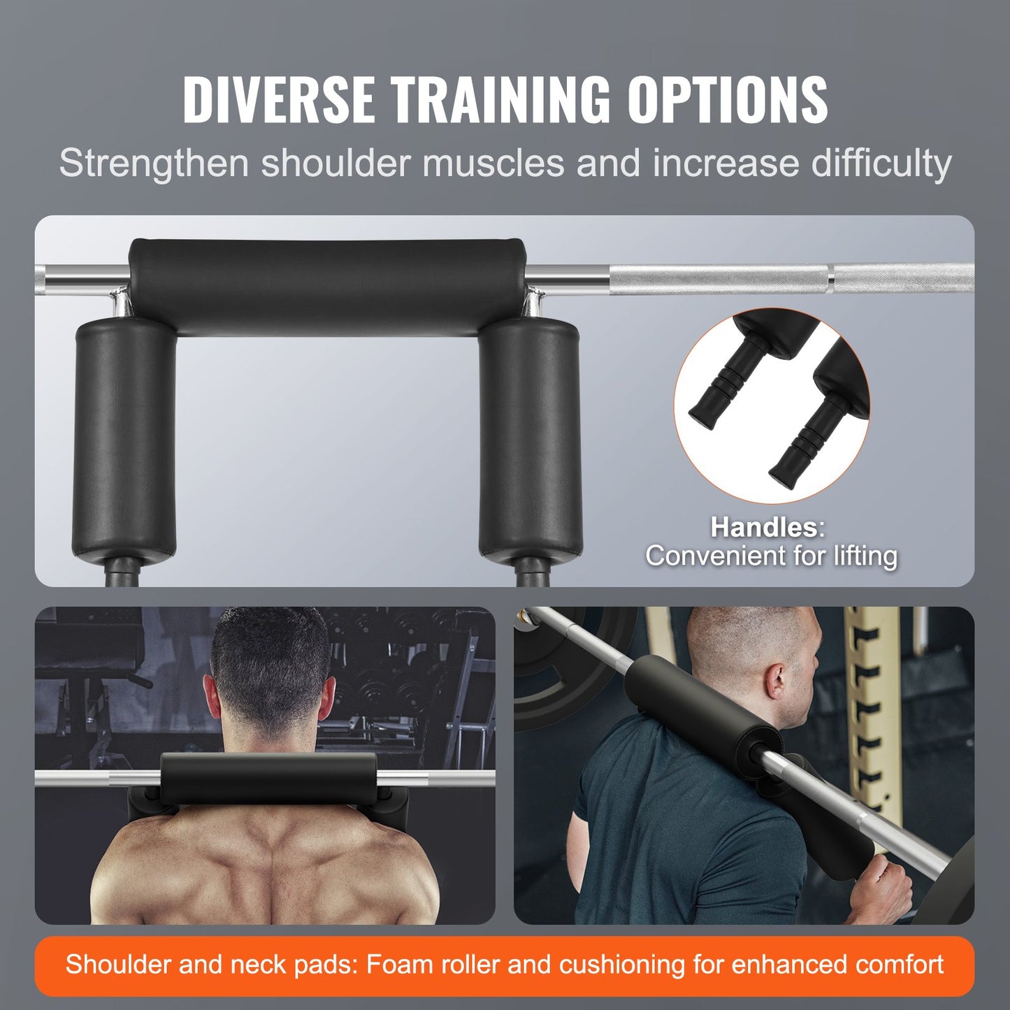 VEVOR Safety Squat Bar, 318kg Fitness Squat Bar, Safety Squat Bar Attachment with