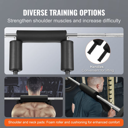 Safety Squat Bar with 318kg Capacity, Shoulder Pads & 28mm Diameter Bar