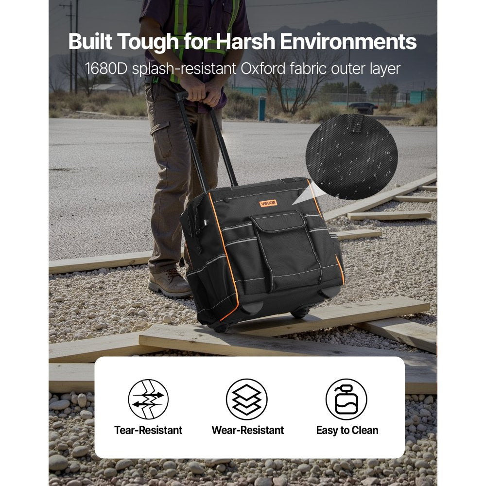 VEVOR Rolling Tool Bag 25 Pockets Heavy Duty Roller Tool Bag on Wheels