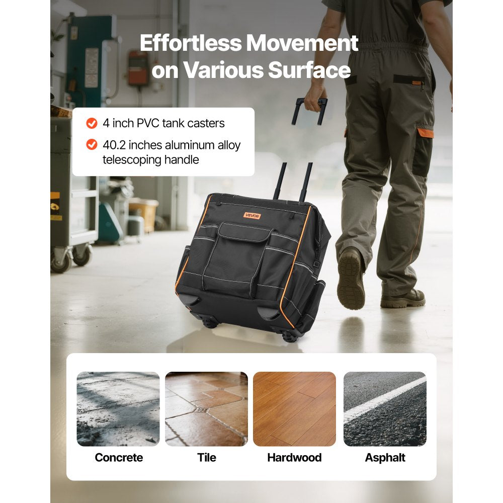 VEVOR Rolling Tool Bag 25 Pockets Heavy Duty Roller Tool Bag on Wheels