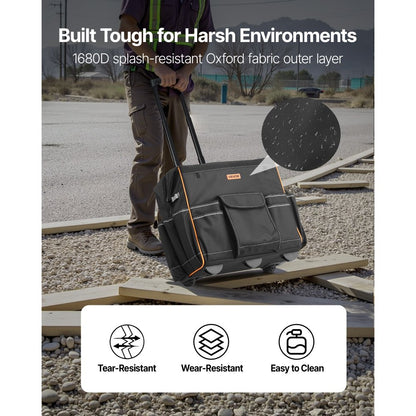 VEVOR Rolling Tool Bag 25 Pockets Heavy Duty Roller Tool Bag Telescoping Handle