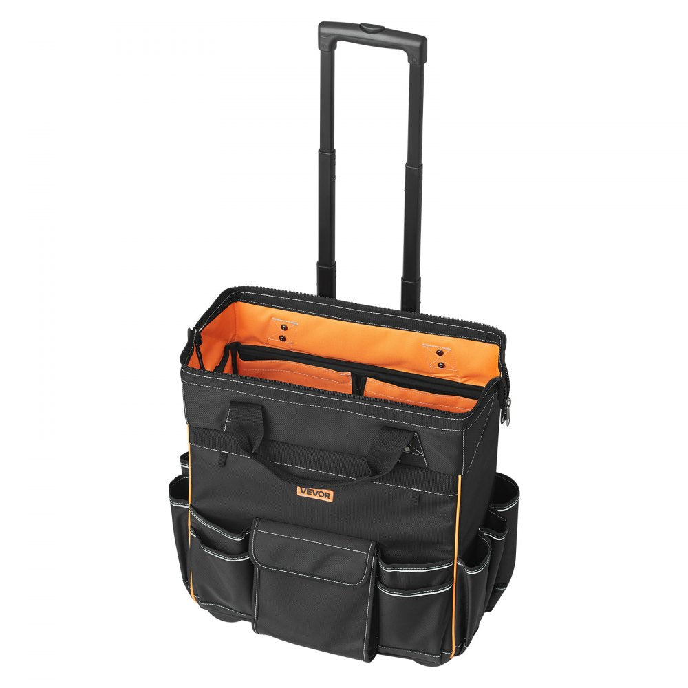 VEVOR Rolling Tool Bag 25 Pockets Heavy Duty Roller Tool Bag Telescoping Handle