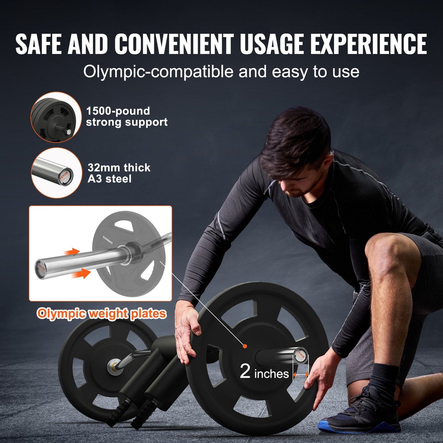 Safety Squat Bar Attachment for Full-Body Workout, 2-Meter Length, 675 kg Capacity
