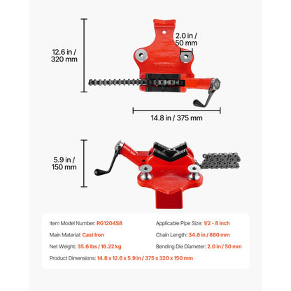 Screw Bench Chain Vice 1/2 to 8 inch Capacity Heavy Duty Chain Pipe Vice