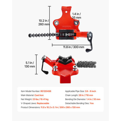 Screw Bench Chain Vice 1/4 to 6 inch Capacity Heavy Duty Chain Pipe Vice
