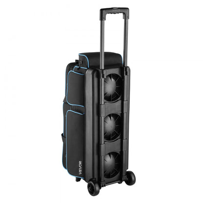 VEVOR 3 Ball Bowling Bag with Wheels Double Roller Bowling Bag Shoe Compartment