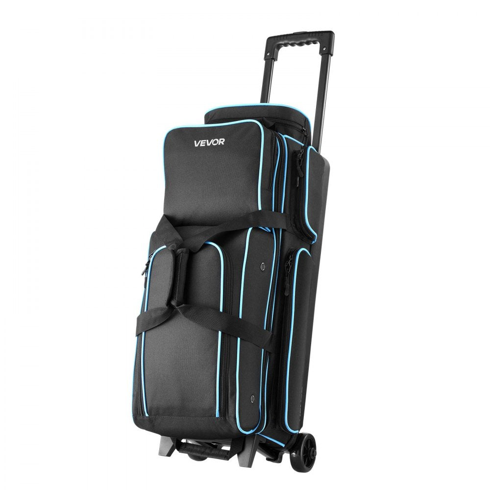 VEVOR 3 Ball Bowling Bag with Wheels Double Roller Bowling Bag Shoe Compartment