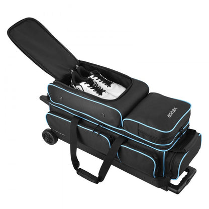 VEVOR 3 Ball Bowling Bag with Wheels Double Roller Bowling Bag Shoe Compartment