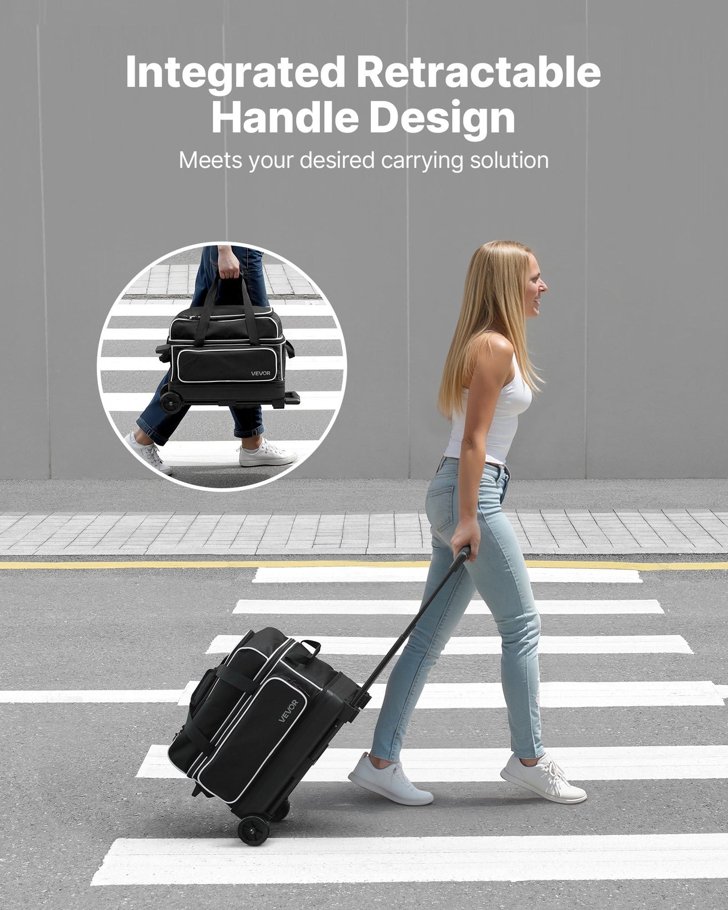 Bowling Ball Bag, 2 Ball Double Roller Bowling Bag with Wheels, Featuring a Separate Compartment for Shoes (Up To US Size 16) & Oversized Accessory Pocket, Retractable Handle Extends to 1050 mm