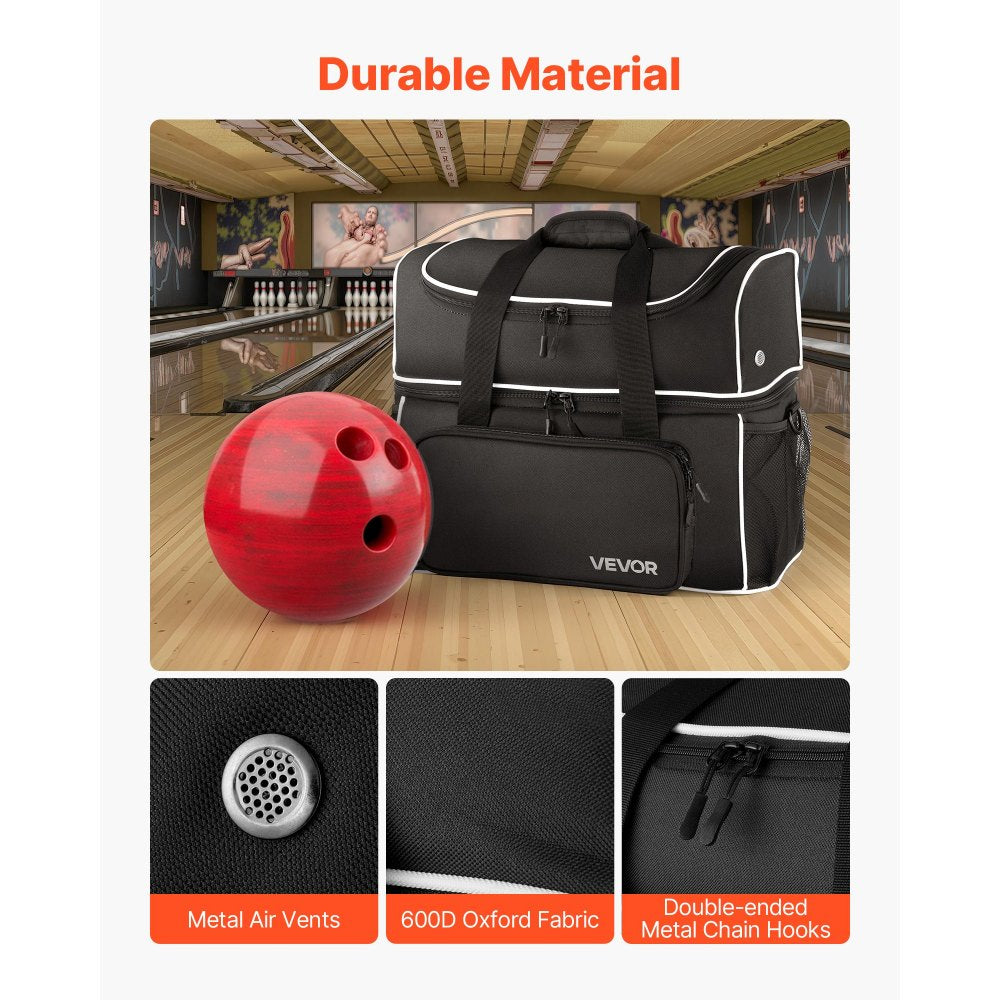 VEVOR 2 Ball Bowling Bag with Wheels Four Roller Bowling Bag Shoe Compartment
