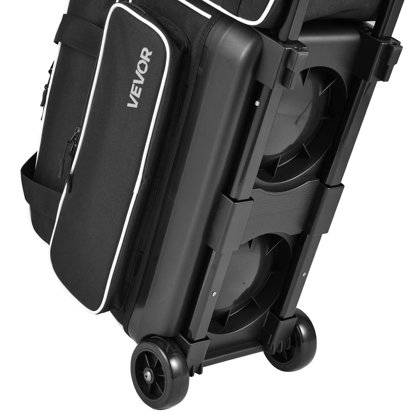 3 Ball Bowling Bag Double Roller Bag with Separate Shoe Compartment, for Bowling Shoes (Up To US Men Size 16), Rolling Ball Bag w/ Wheel, Accessory Pocket, Retractable Handle Extends to 40 in