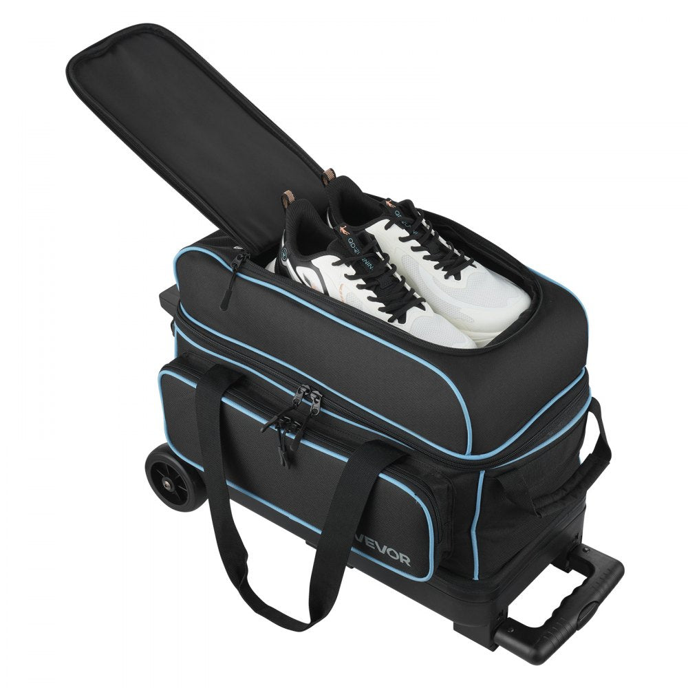 VEVOR 2 Ball Bowling Bag with Wheels Double Roller Bowling Bag Shoe Compartment