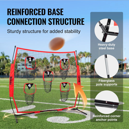6x6m Football Throwing Net with 5 Targets, Steel Frame & Carry Case