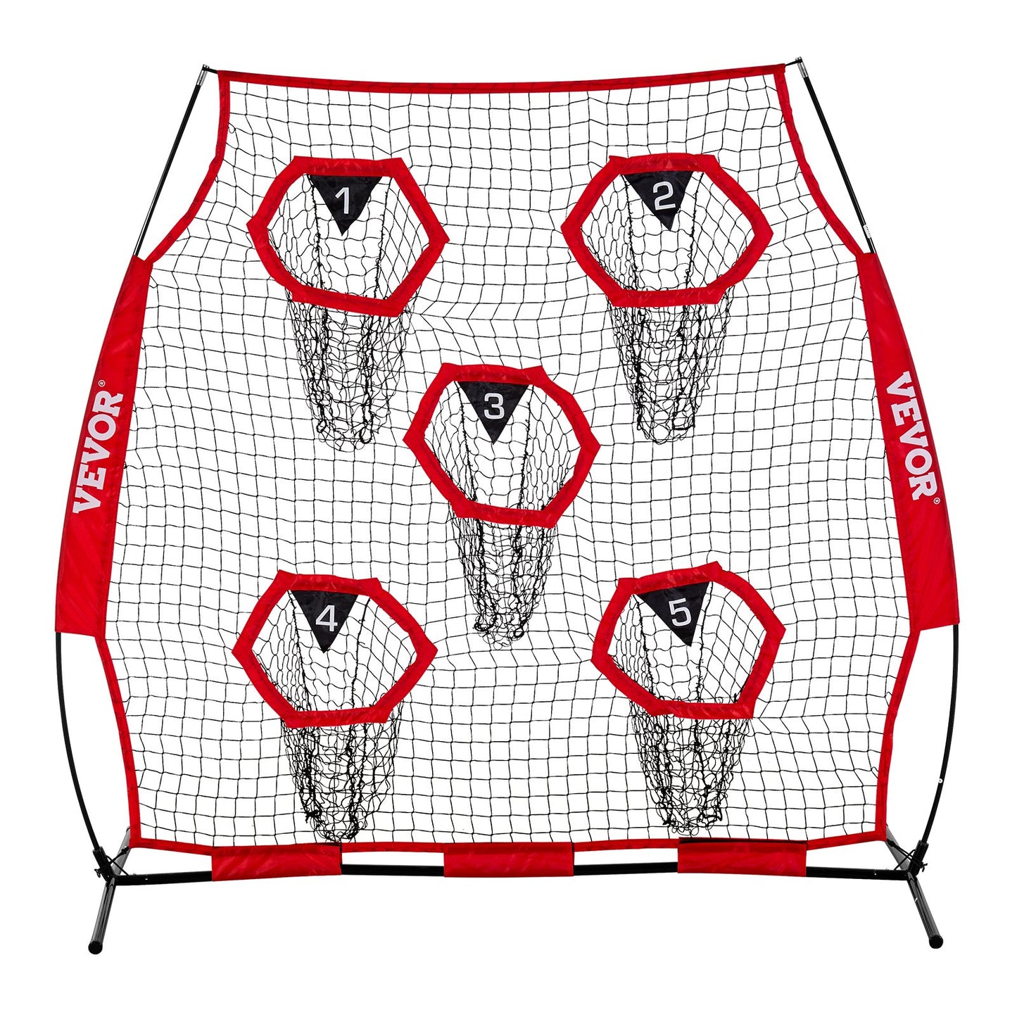 1828.8x1828.8mm Football Trainer Throwing Net, Training Throwing Target Practice Net with 5 Target Pockets, Knotless Net Includes Straps and Portable Carry Case, Improve QB Throwing Accuracy,Red