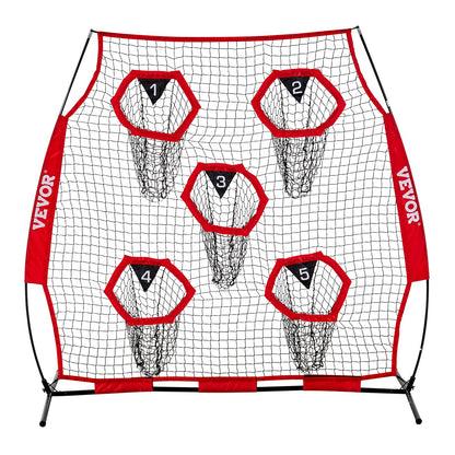 1828.8x1828.8mm Football Trainer Throwing Net, Training Throwing Target Practice Net with 5 Target Pockets, Knotless Net Includes Straps and Portable Carry Case, Improve QB Throwing Accuracy,Red