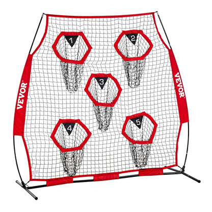 1828.8x1828.8mm Football Trainer Throwing Net, Training Throwing Target Practice Net with 5 Target Pockets, Knotless Net Includes Straps and Portable Carry Case, Improve QB Throwing Accuracy,Red