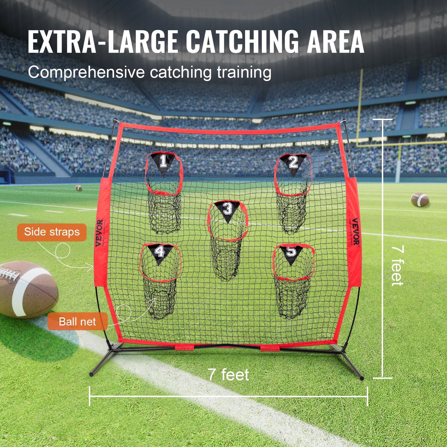 VEVOR 7 x 7 ft Football Trainer Throwing Net, Training Throwing Target Practice