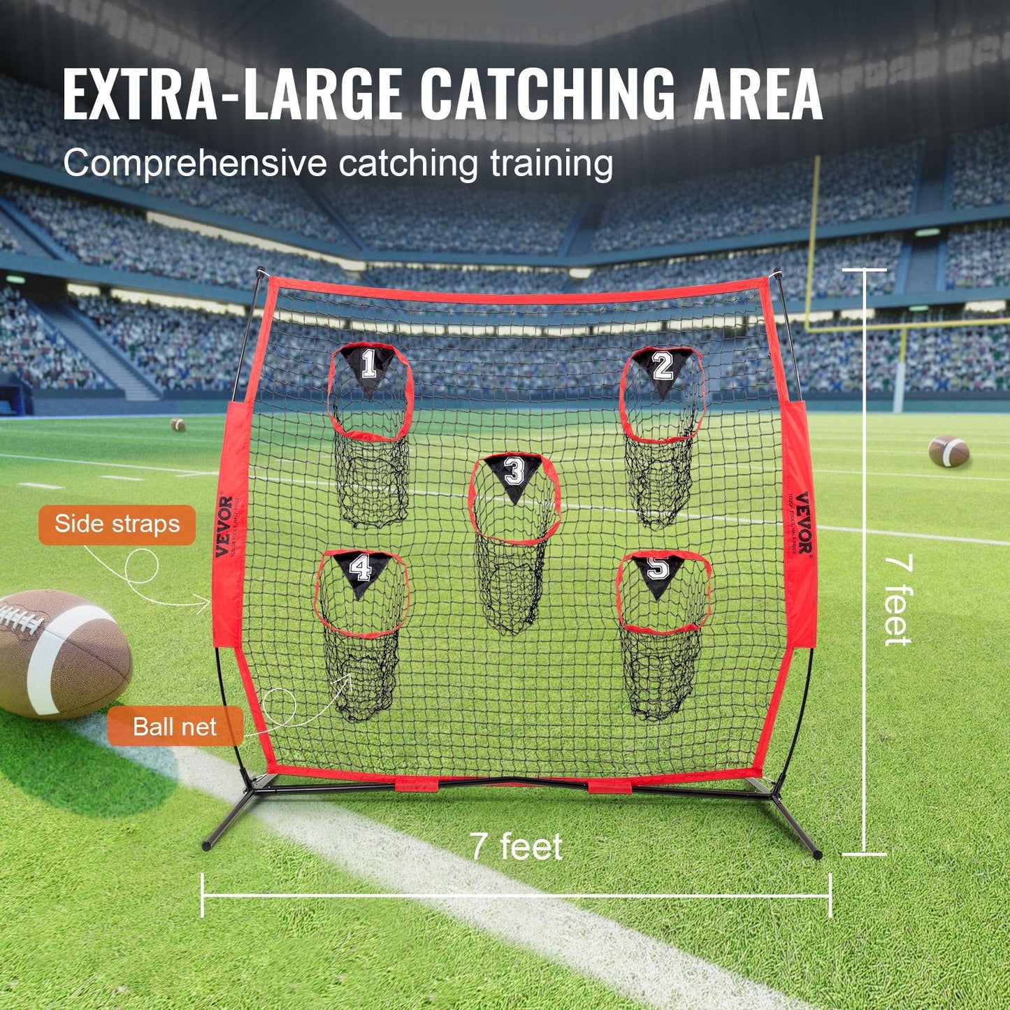 Football Throwing Net with Target Pockets, 2.1 x 2.1 m for QB Training
