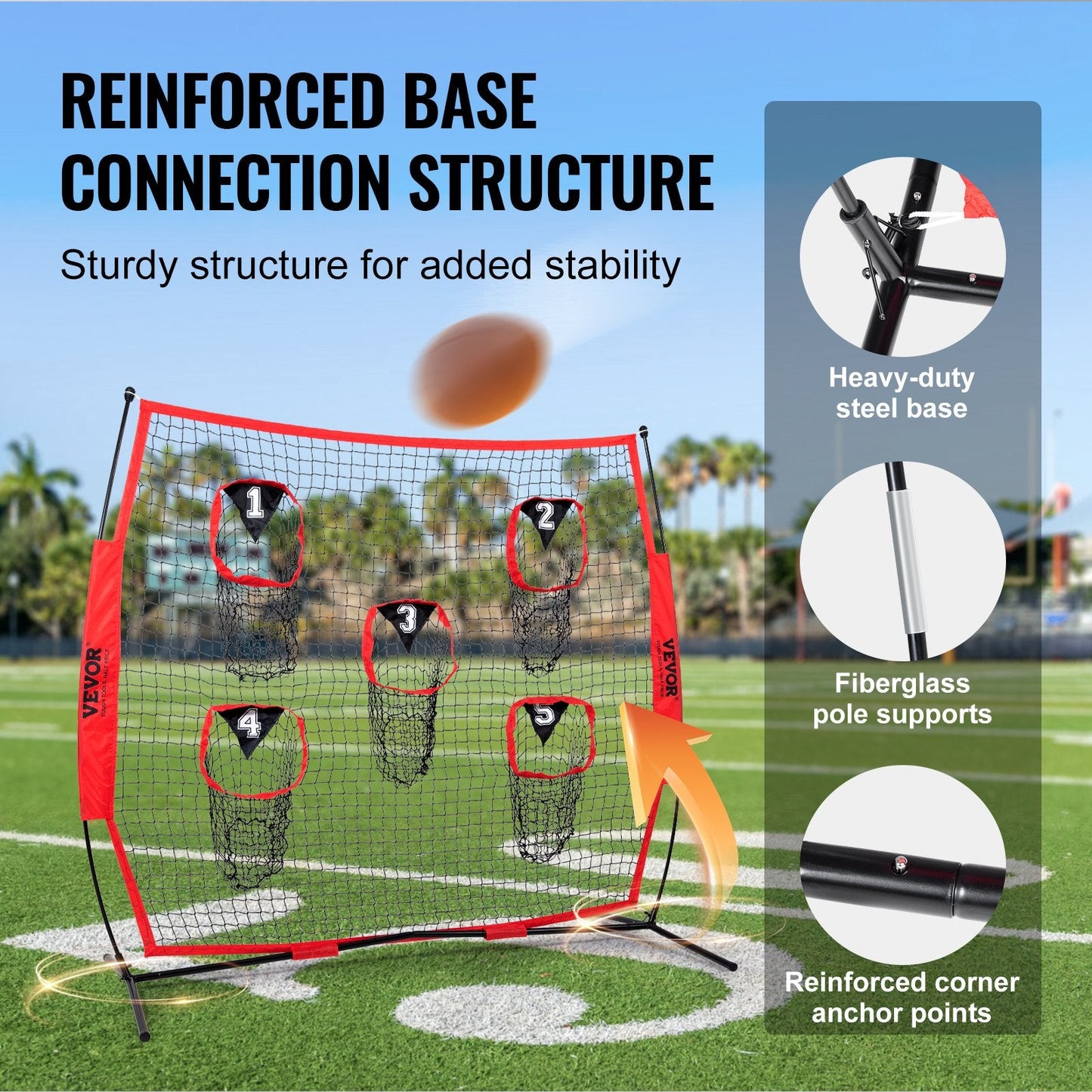 Football Throwing Net with Target Pockets, 2.1 x 2.1 m for QB Training