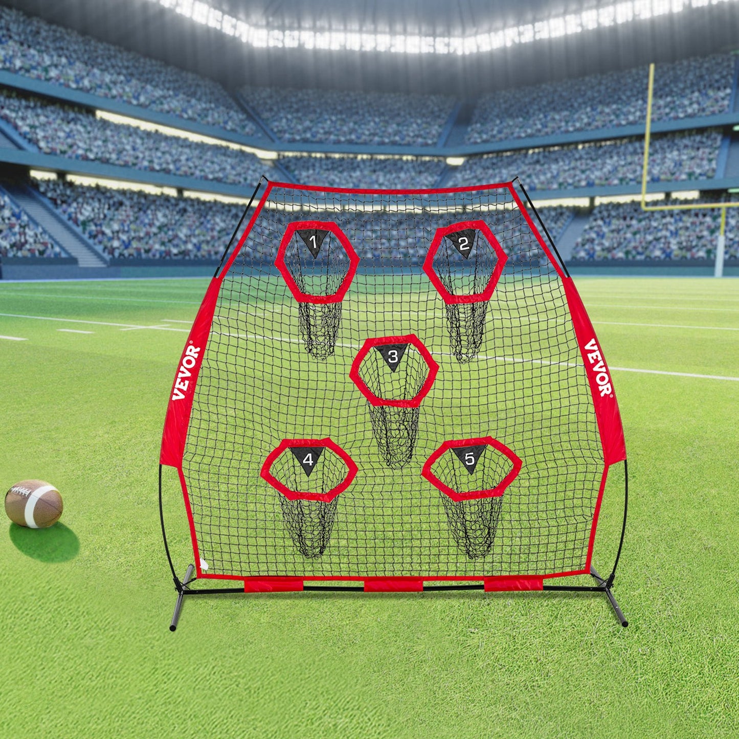 2133.6 x 2133.6mm Football Trainer Throwing Net, Training Throwing Target Practice Net with 5 Target Pockets, Knotless Net Includes Straps and Portable Carry Case, Improve QB Throwing Accuracy