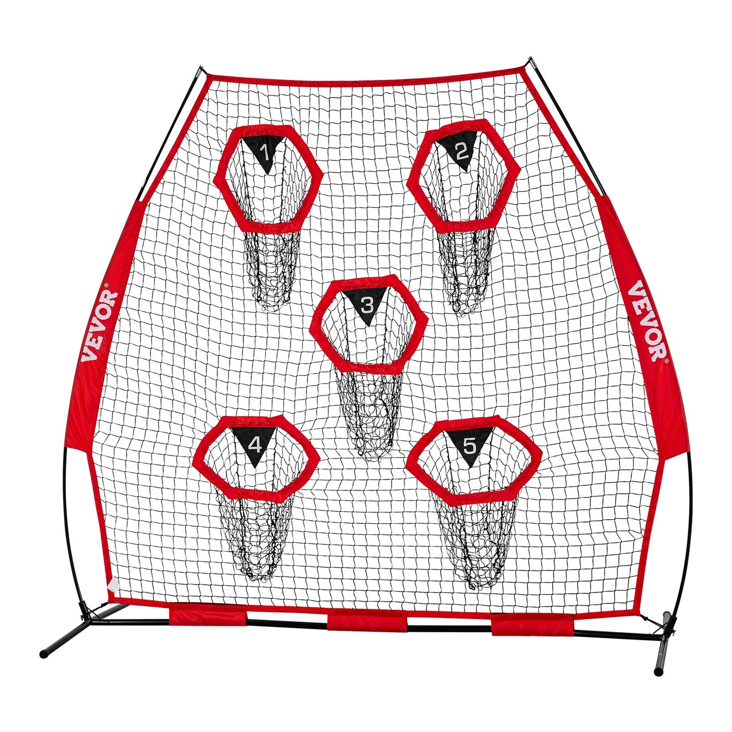 2133.6 x 2133.6mm Football Trainer Throwing Net, Training Throwing Target Practice Net with 5 Target Pockets, Knotless Net Includes Straps and Portable Carry Case, Improve QB Throwing Accuracy