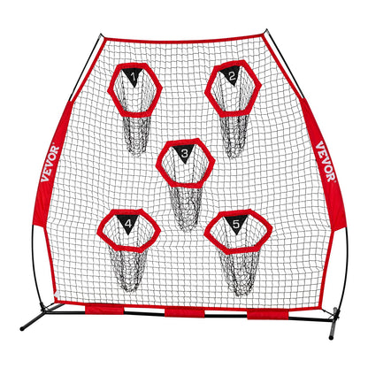 2133.6 x 2133.6mm Football Trainer Throwing Net, Training Throwing Target Practice Net with 5 Target Pockets, Knotless Net Includes Straps and Portable Carry Case, Improve QB Throwing Accuracy