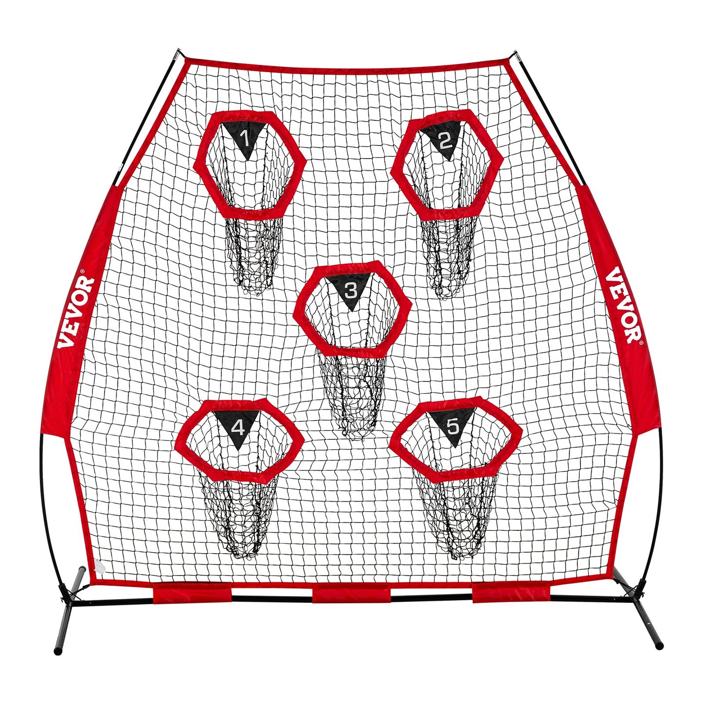 2133.6 x 2133.6mm Football Trainer Throwing Net, Training Throwing Target Practice Net with 5 Target Pockets, Knotless Net Includes Straps and Portable Carry Case, Improve QB Throwing Accuracy