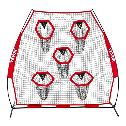 2133.6 x 2133.6mm Football Trainer Throwing Net, Training Throwing Target Practice Net with 5 Target Pockets, Knotless Net Includes Straps and Portable Carry Case, Improve QB Throwing Accuracy
