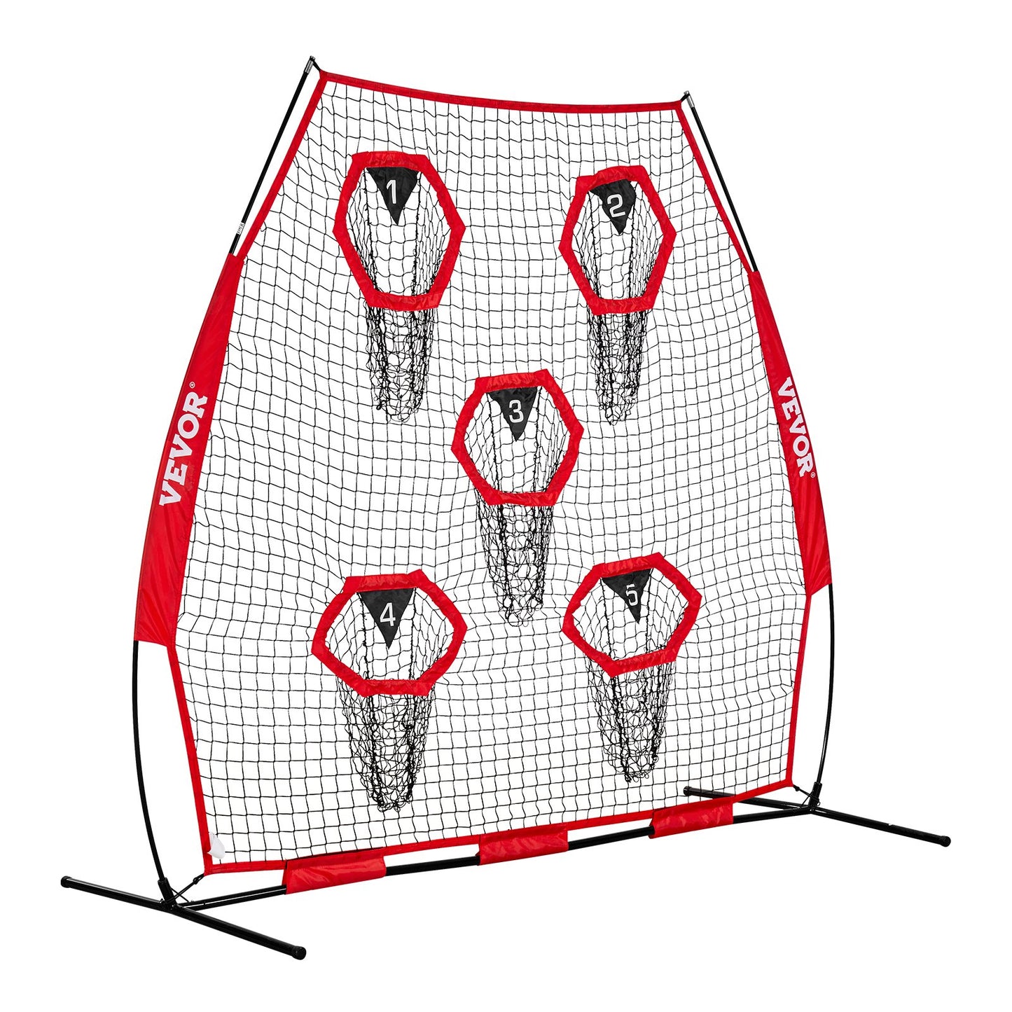 2133.6 x 2133.6mm Football Trainer Throwing Net, Training Throwing Target Practice Net with 5 Target Pockets, Knotless Net Includes Straps and Portable Carry Case, Improve QB Throwing Accuracy