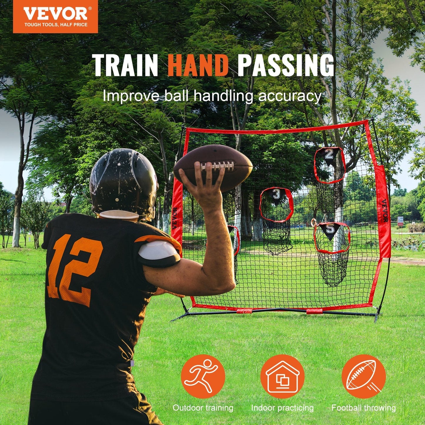 8 x 8 ft Football Throwing Target Net with 5 Pockets and Bow Frame