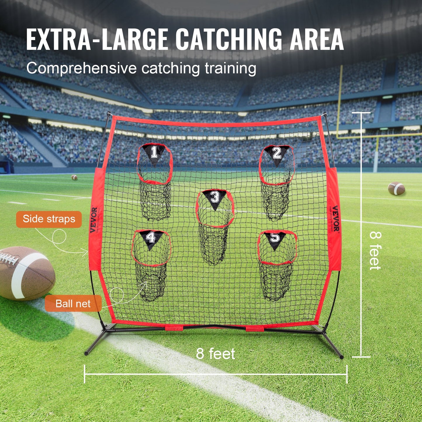 VEVOR 8 x 8 ft Football Trainer Throwing Net, Training Throwing Target Practice