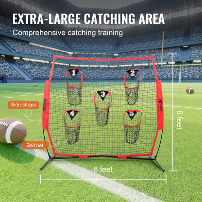 8 x 8 ft Football Throwing Target Net with 5 Pockets and Bow Frame