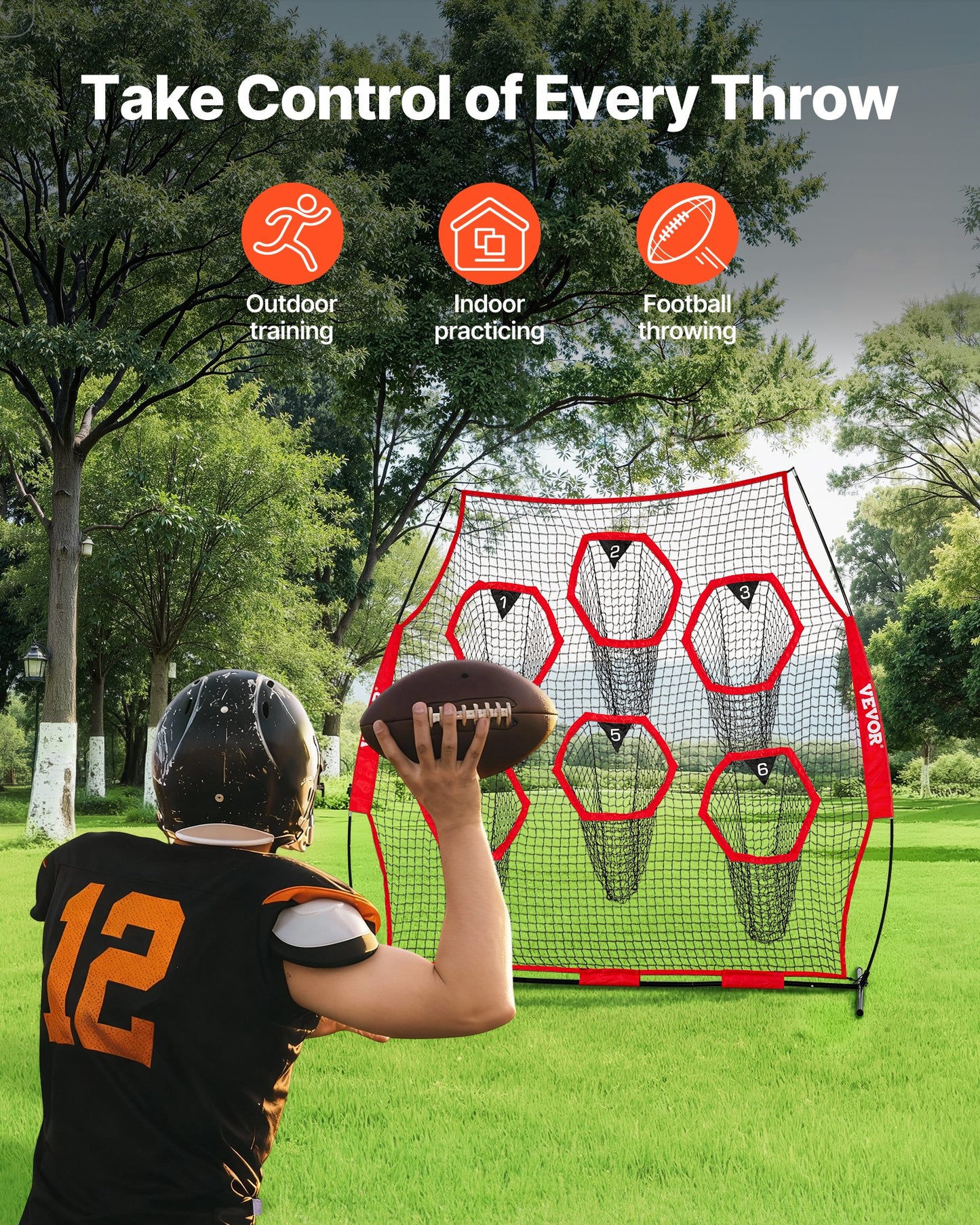 2438.4x2438.4mm Football Trainer Throwing Net, Training Throwing Target Practice Net with 6 Target Pockets, Knotless Net Includes Straps and Portable Carry Case, Improve QB Throwing Accuracy,Red