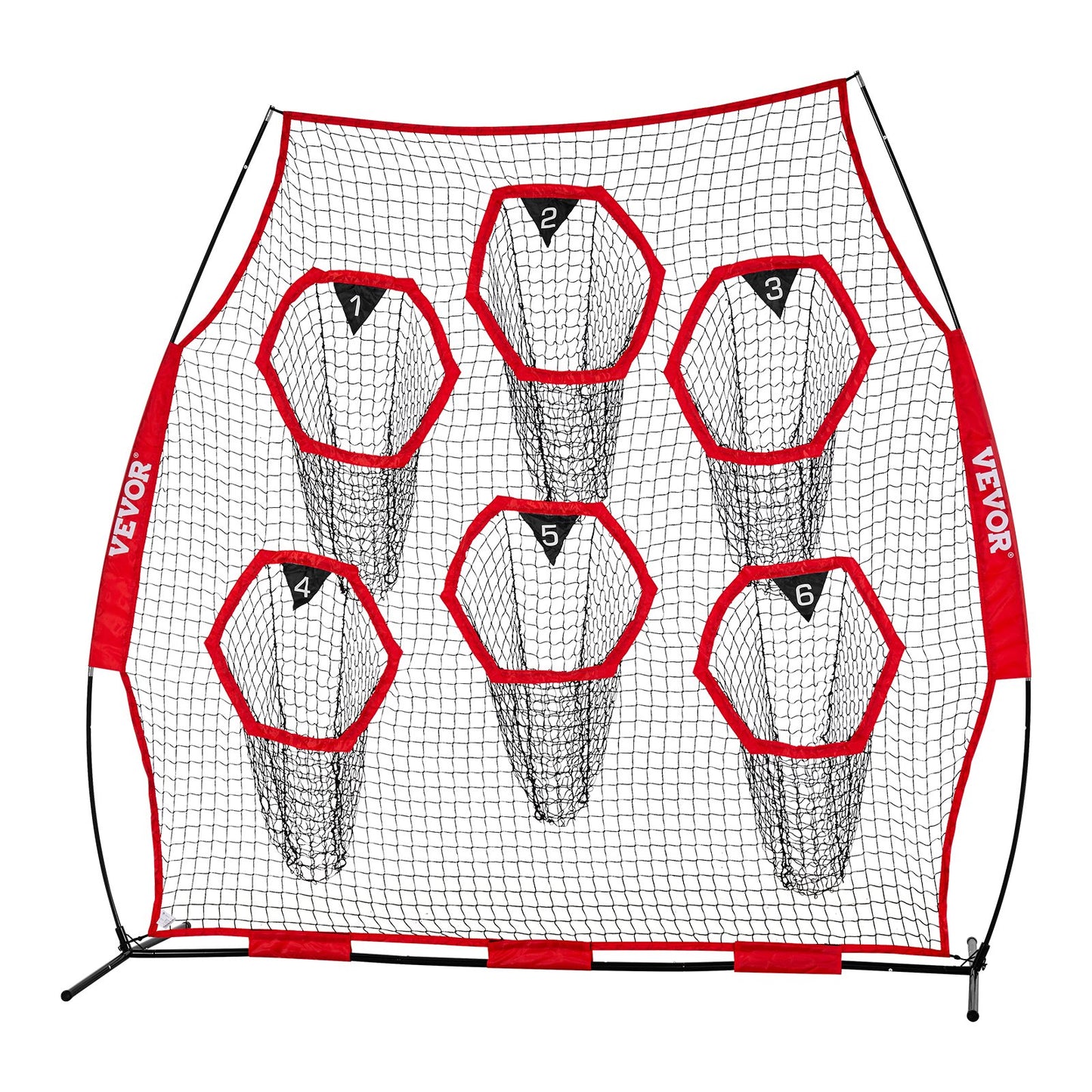 2438.4x2438.4mm Football Trainer Throwing Net, Training Throwing Target Practice Net with 6 Target Pockets, Knotless Net Includes Straps and Portable Carry Case, Improve QB Throwing Accuracy,Red