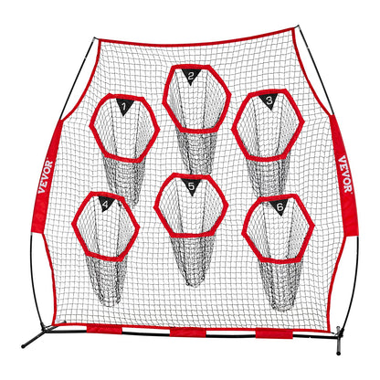 2438.4x2438.4mm Football Trainer Throwing Net, Training Throwing Target Practice Net with 6 Target Pockets, Knotless Net Includes Straps and Portable Carry Case, Improve QB Throwing Accuracy,Red