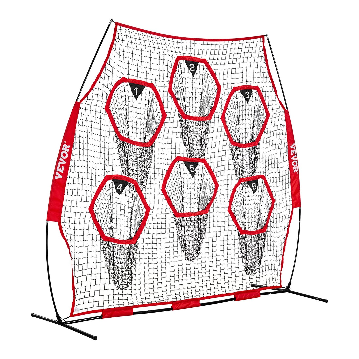 2438.4x2438.4mm Football Trainer Throwing Net, Training Throwing Target Practice Net with 6 Target Pockets, Knotless Net Includes Straps and Portable Carry Case, Improve QB Throwing Accuracy,Red