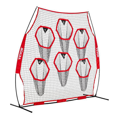 2438.4x2438.4mm Football Trainer Throwing Net, Training Throwing Target Practice Net with 6 Target Pockets, Knotless Net Includes Straps and Portable Carry Case, Improve QB Throwing Accuracy,Red