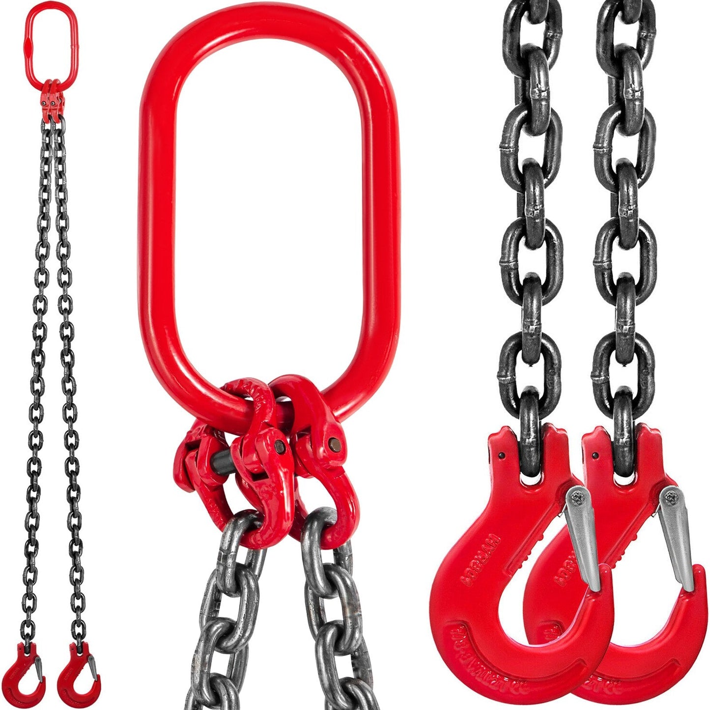 1.5 m Double Leg Chain Sling with Grab Hooks, 4 Ton Capacity, Grade 80 Steel