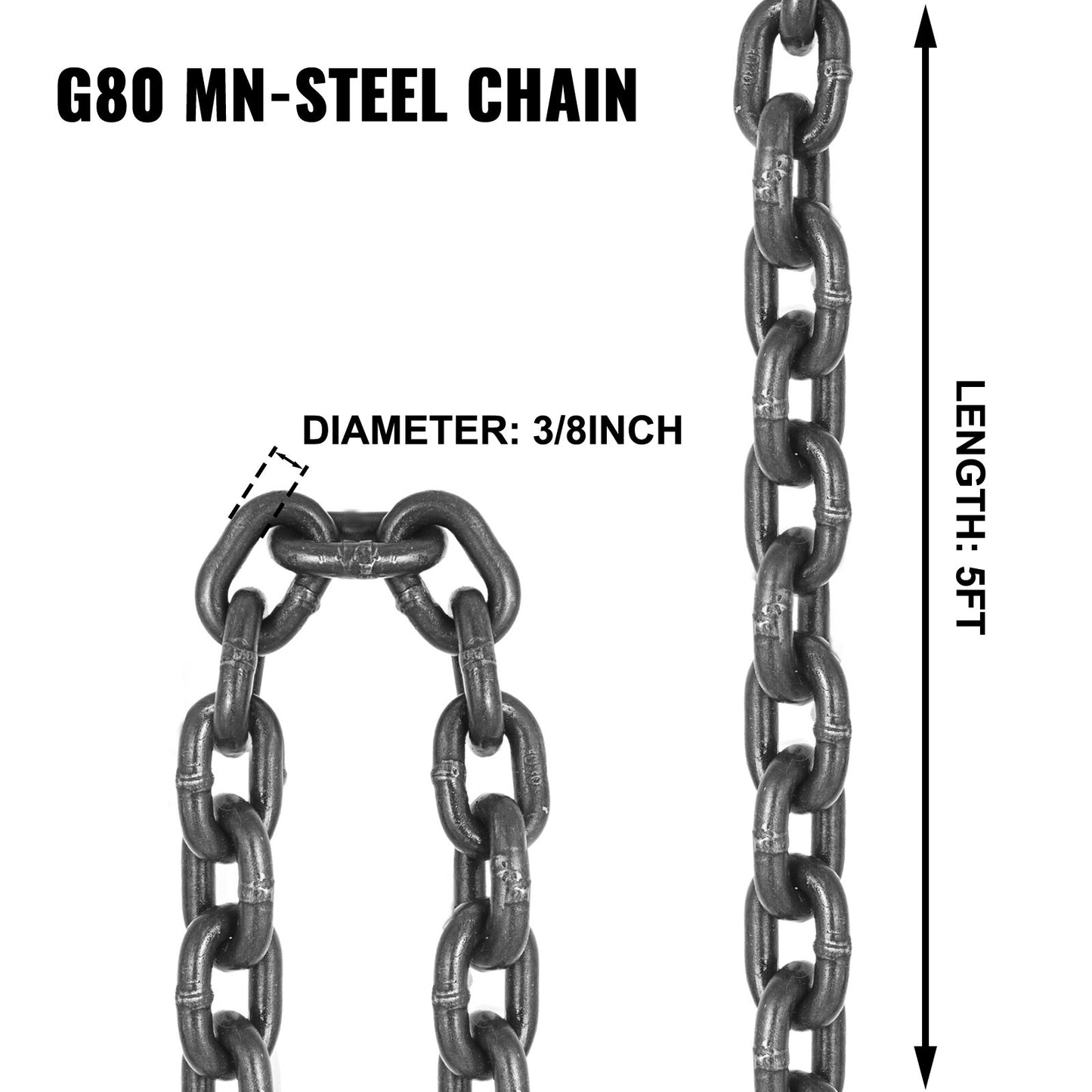 VEVOR 1.5 m Chain Sling 10 mm x 1.5 m Double Leg with Grab Hooks Sling Chain 4T