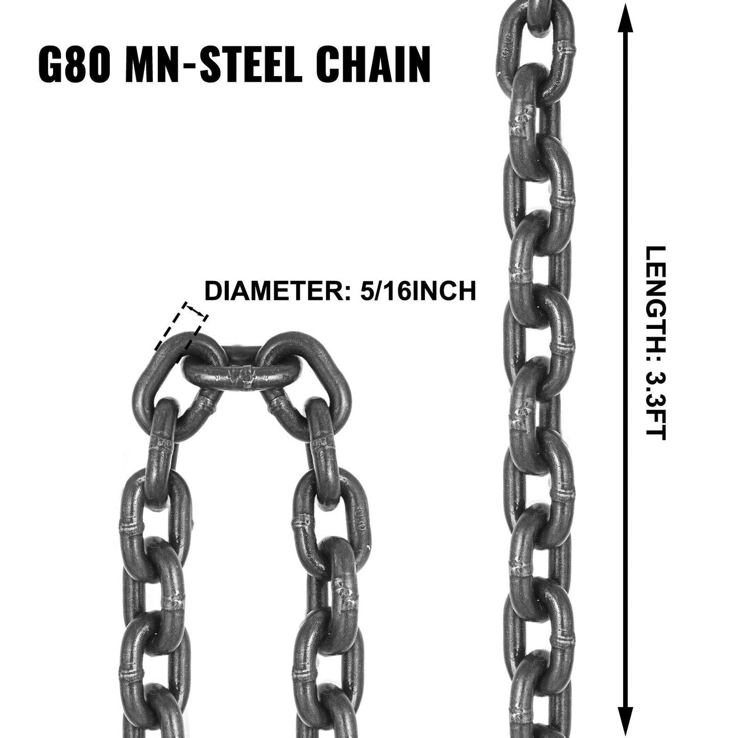 Heavy Duty 4-Leg Lifting Chain Sling with Hooks, 8mm x 1m, 4T Capacity