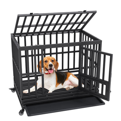 Heavy Duty 0.95m Metal Dog Crate with Wheels and Removable Tray