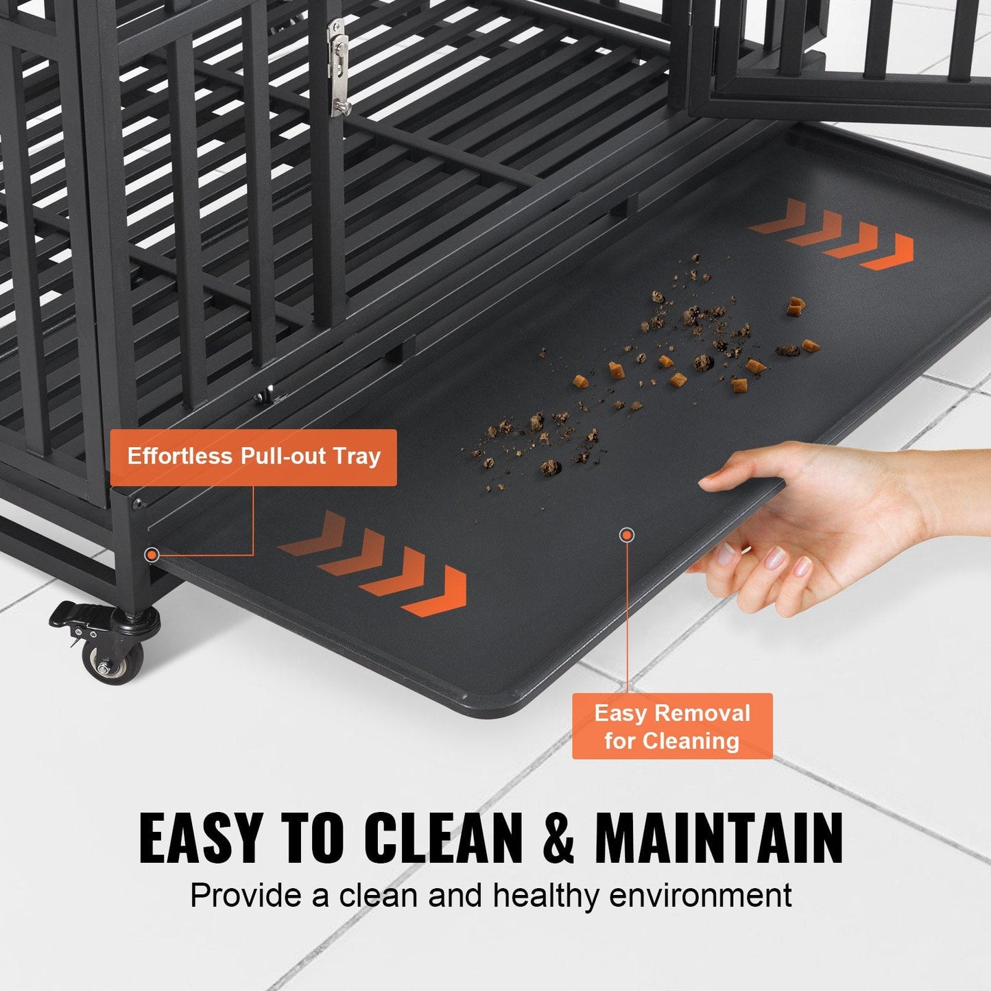 Heavy Duty 1.2m Dog Crate with 3 Doors, Lockable Wheels & Removable Tray
