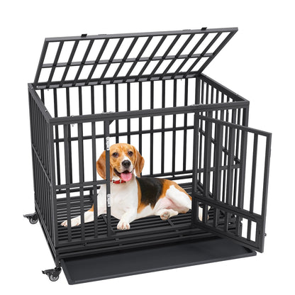 Heavy Duty 1.2m Dog Crate with 3 Doors, Lockable Wheels & Removable Tray