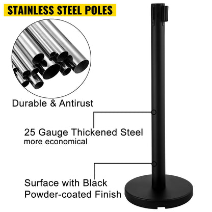 Stainless Steel Queue Barriers Set: 4 Posts with Retractable Belts & Sign Frame