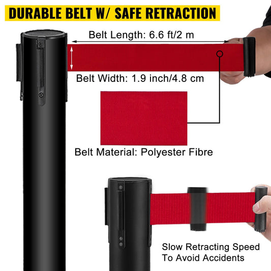 Stainless Steel Queue Barriers Set: 4 Posts with Retractable Belts & Sign Frame
