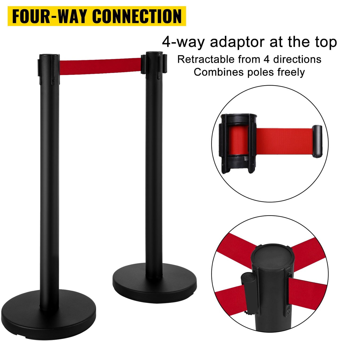 VEVOR Stanchion Post Barriers 4-Set Line Dividers, Stainless Steel Stanchions with