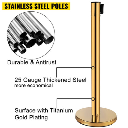 Stainless Steel Queue Barriers Set with Red Retractable Belts and Sign Frame