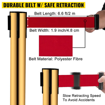 Stainless Steel Queue Barriers Set with Red Retractable Belts and Sign Frame