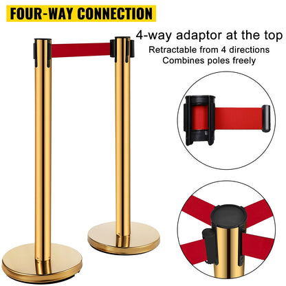 Stainless Steel Queue Barriers Set with Red Retractable Belts and Sign Frame