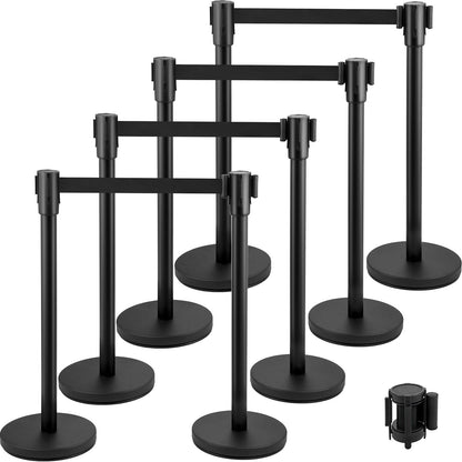 8-Piece Crowd Control Stanchion Set with 2 m Retractable Black Belt